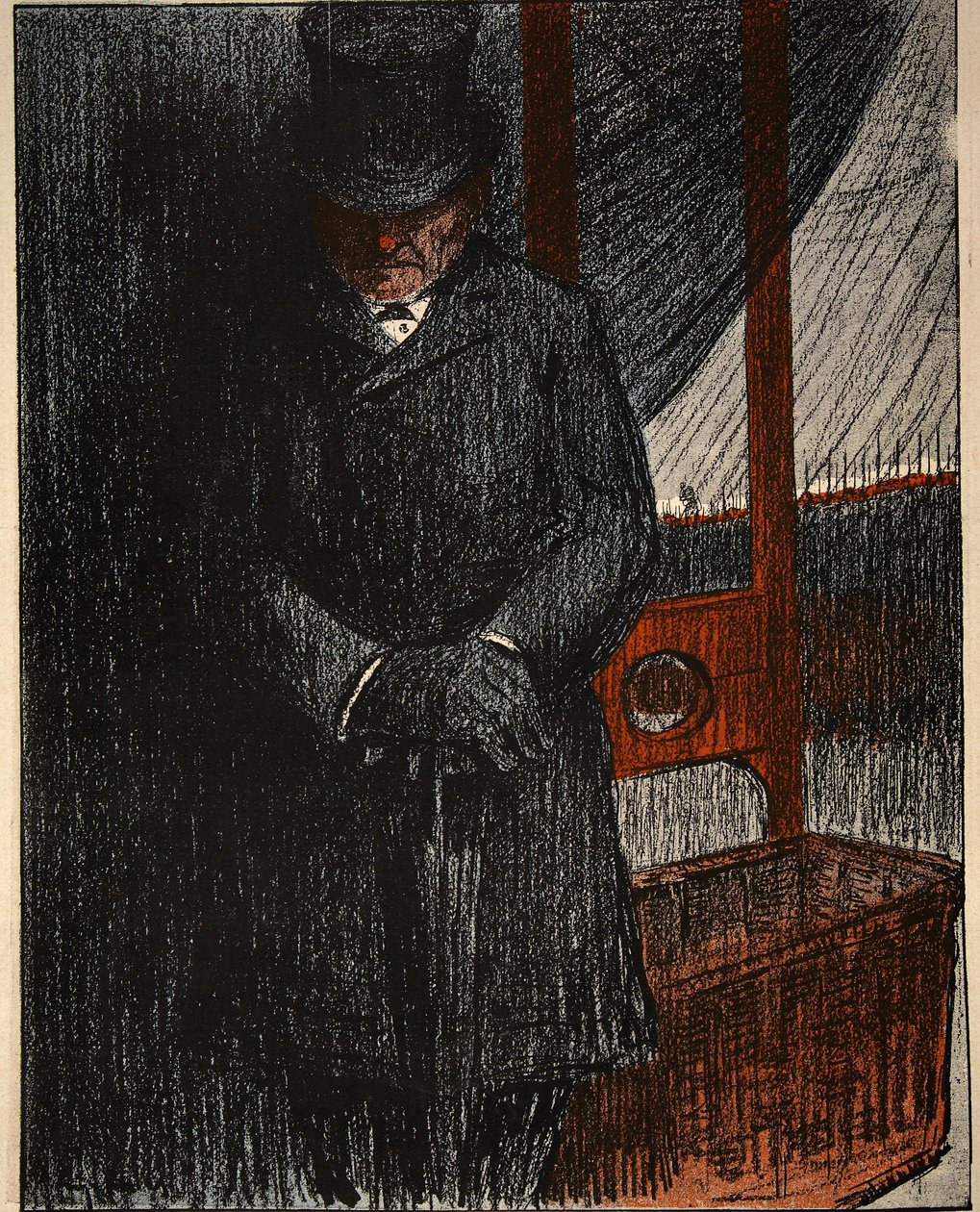 Un enterrador espera a su próxima víctima en la guillotina, ilustración de "L