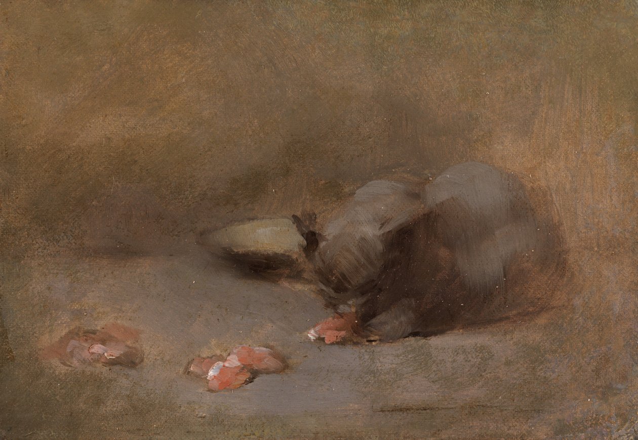 Chat Mangeant (Óleo sobre lienzo colocado sobre tabla) de Eugène Carrière