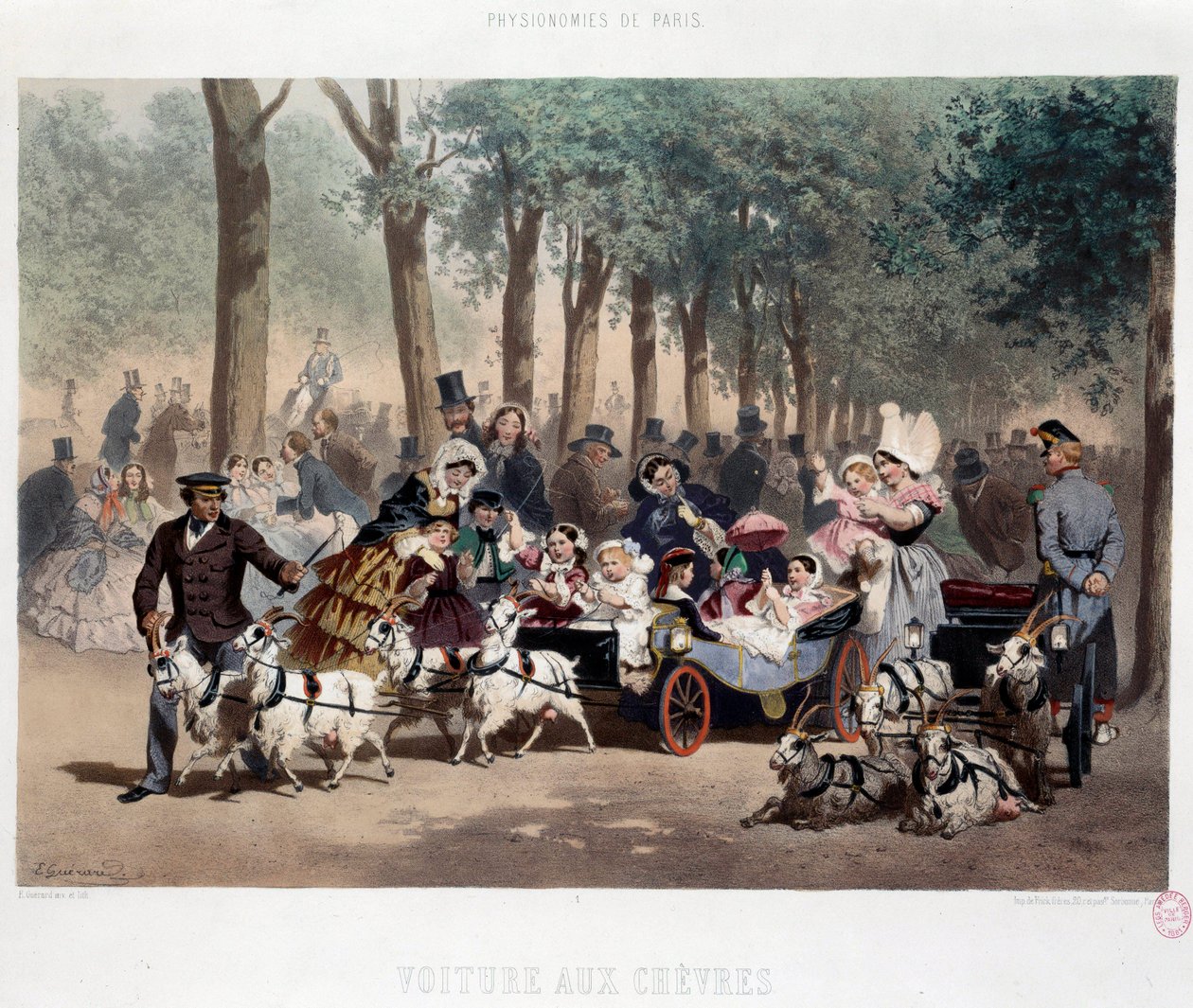 Paseo en coche en el Jardín de las Tullerías en París en el siglo XIX de Eugene Charles Francois Guerard