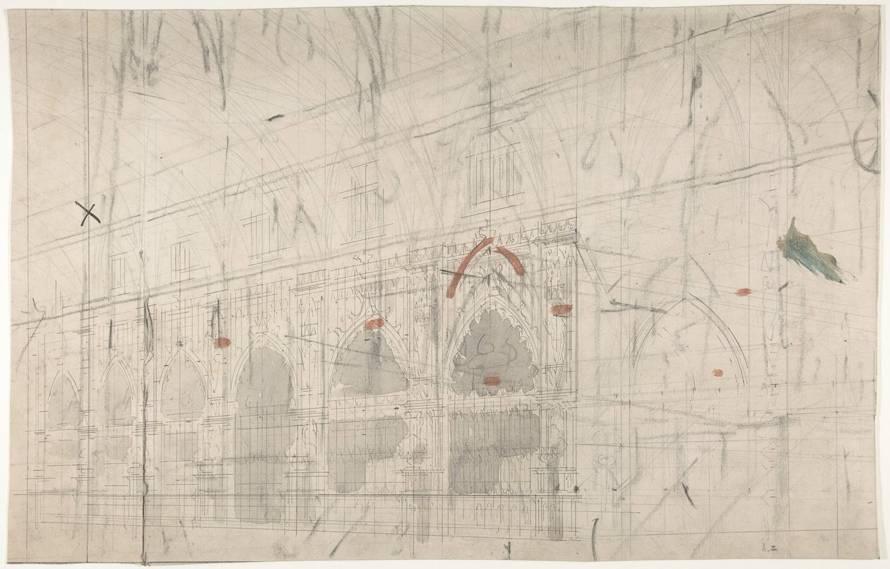 Diseño para un decorado de escenario en la Ópera, París: Interior de iglesia, 1830-90 de Eugene Ciceri