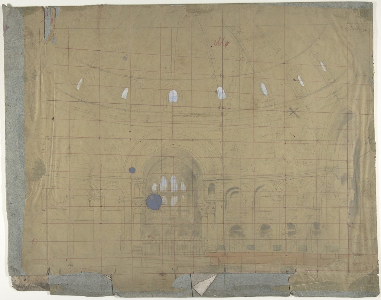 Diseño para un escenario en la Ópera, París: Interior de la iglesia, 1830-90 de Eugene Ciceri