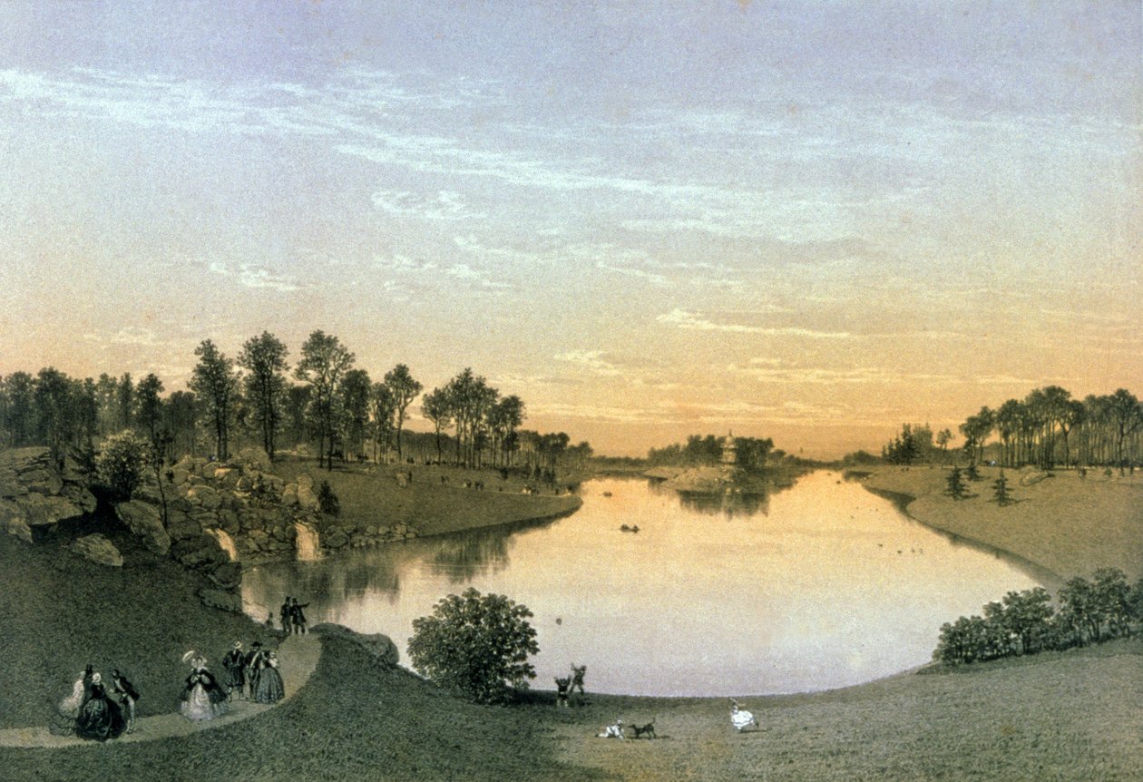 Lago en el bosque de Boulogne, hacia 1860 (grabado) de Eugene Ciceri