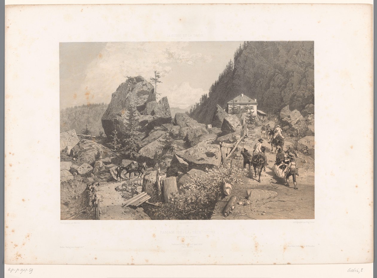 Viajeros en el paso de la Tête Noire entre Martigny y Chamonix Passage de la Tete Noire (título sobre objeto) Rostros en Suiza y Saboya (título de la serie) La Suisse et la Savoie (título de la serie sobre el objeto) de Eugene Ciceri