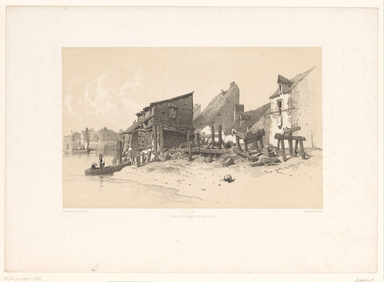 Ribera con casas y molino de agua
Paisajes pintorescos (título de la serie)
Croquis pittoresques (título de la serie en el objeto) de Eugene Ciceri