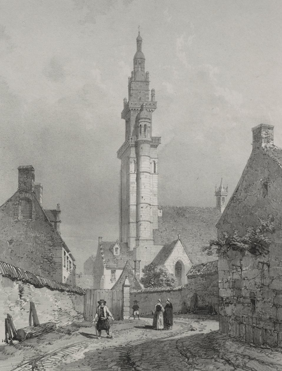 Viajes Pintorescos y Románticos en la Antigua Francia. Bretaña: Iglesia de Roscoff de Eugene Ciceri