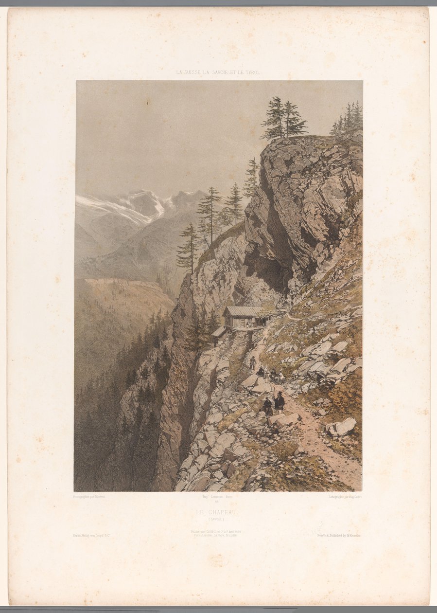 Excursionistas en camino de montaña en Chamonix y Mont Blanc Le Chapeau (título sobre objeto) Rostros en Suiza, Saboya y Tirol (título de la serie) La Suisse, la Savoie et le Tyrol (título de la serie sobre el objeto) de Eugene Ciceri