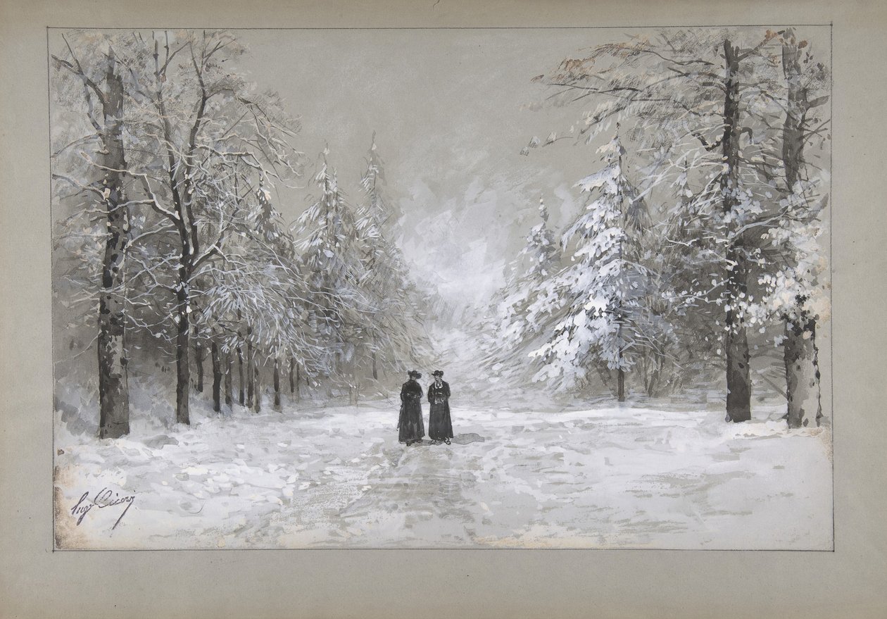 Escena de invierno con dos hombres, 1830-90 de Eugene Ciceri