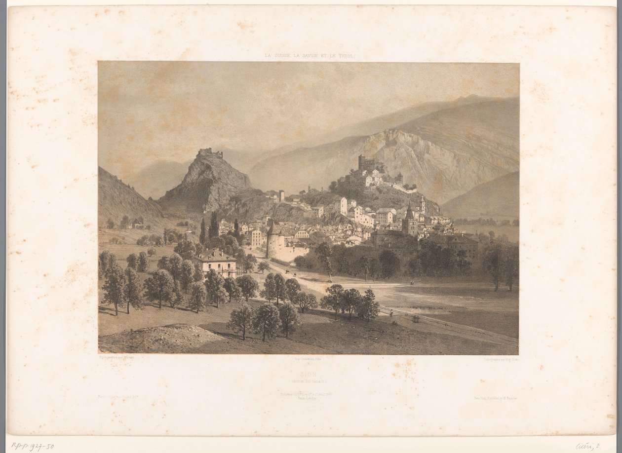 Vista de Sion en el valle del Ródano Zion (título sobre el objeto) Rostros en Suiza, Saboya y Tirol (título de la serie) La Suisse, la Savoie et le Tyrol (título de la serie sobre el objeto) de Eugene Ciceri
