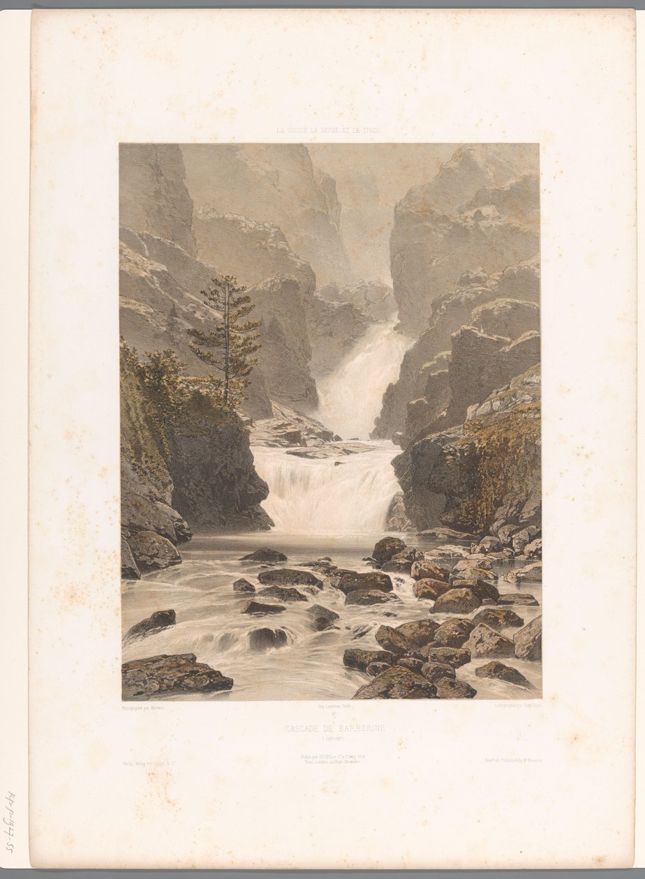 Vista de la cascada de Barberine, cerca de Vallorcine
Cascade de Barberine (título en el objeto)
Vistas de Suiza, Saboya y Tirol (título de la serie)
La Suisse, la Savoie et le Tyrol (título de la serie en el objeto) de Eugene Ciceri