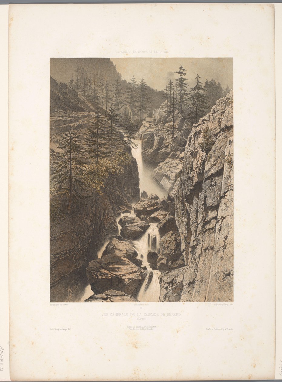 Zicht op de Bérard-waterval Vista general de la Cascada de Bérard (título sobre objeto) Gezichten en Zwitserland, Saboya en Tirol (título de la serie) Suiza, Saboya y Tirol (título de la serie sobre el objeto) de Eugene Ciceri