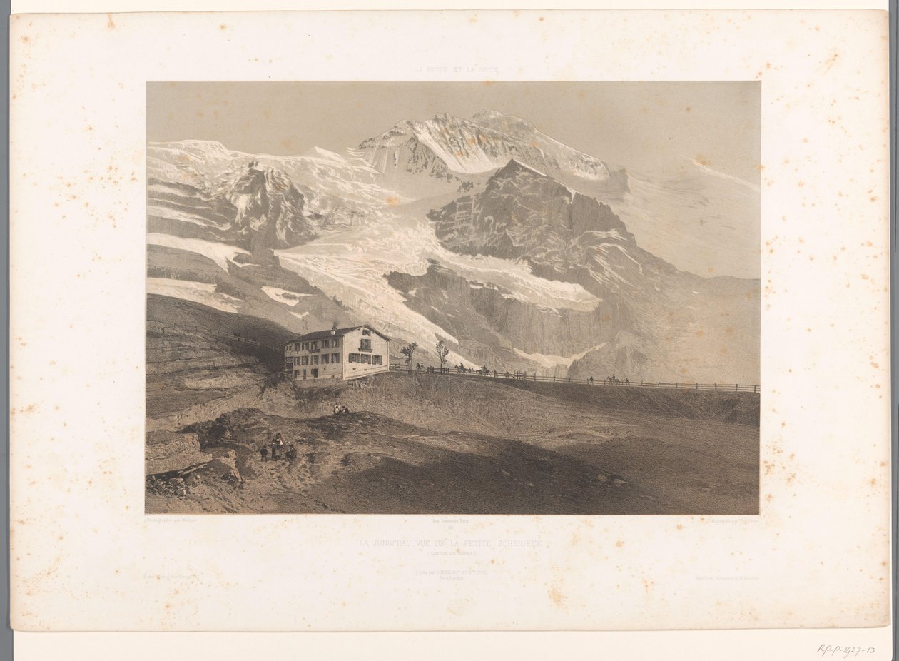 Vista del Jungfrau de Kleine Scheidegg La Jungfrau vue de la petite Scheideck (título sobre objeto) Rostros en Suiza y Saboya (título de la serie) La Suisse et la Savoie (título de la serie sobre el objeto) de Eugene Ciceri