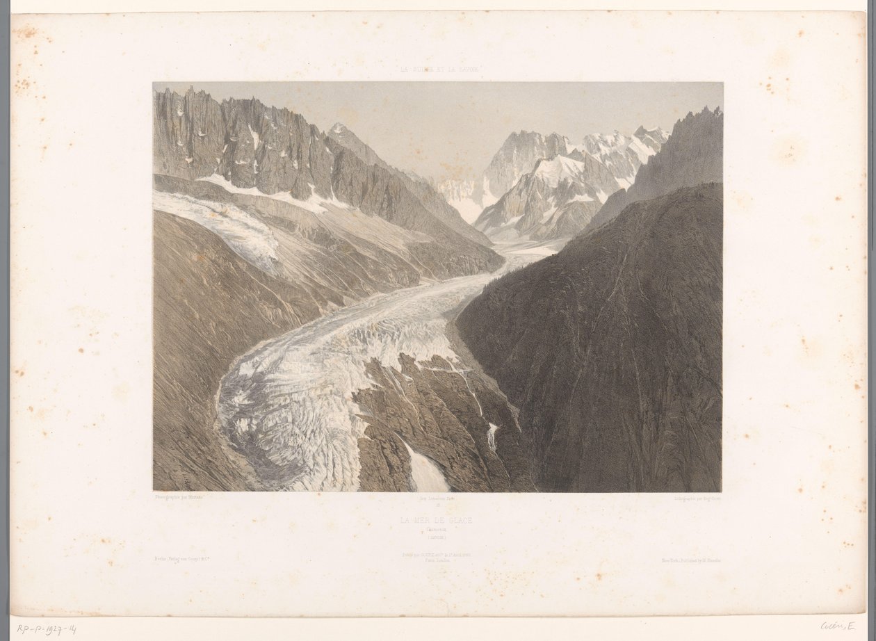 Vista del glaciar Mer-de-Glace en Chamonix La Mer de Glace, Chamonix (título sobre el objeto) Rostros en Suiza y Saboya (título de la serie) La Suisse et la Savoie (título de la serie sobre el objeto) de Eugene Ciceri