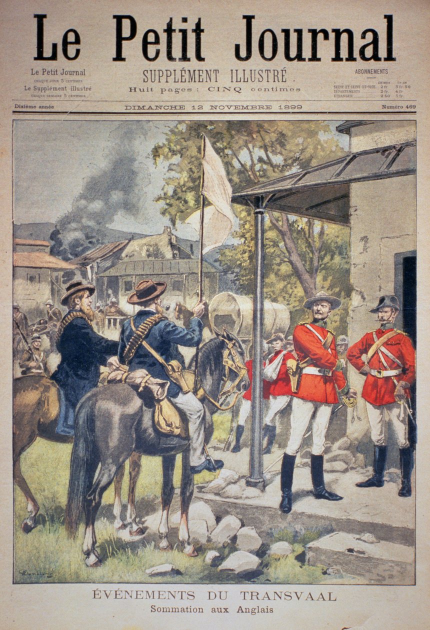 Eventos en el Transvaal: citación a los ingleses, portada de Le Petit Journal, 12 de noviembre de 1899 de Eugene Damblans