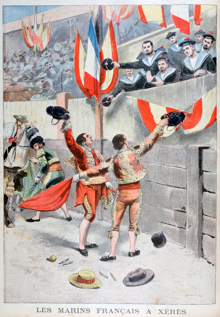 Marineros franceses viendo una corrida de toros, Jerez, España, 1899 de Eugene Damblans