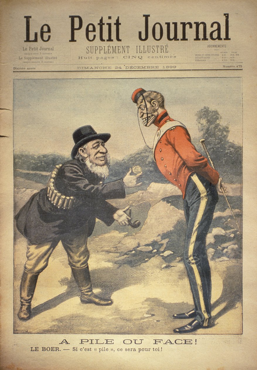 ¡Cara o cruz! El bóer: ¡Si sale cruz, es para ti!, portada de Le Petit Journal, 24 de diciembre de 1899 de Eugene Damblans