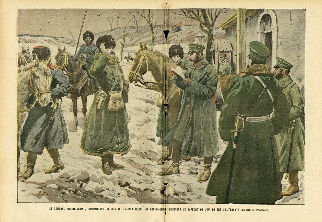 El general Kuropatkin, comandante en jefe del ejército ruso en Manchuria, recibiendo el informe de uno de sus tenientes de Eugene Damblans