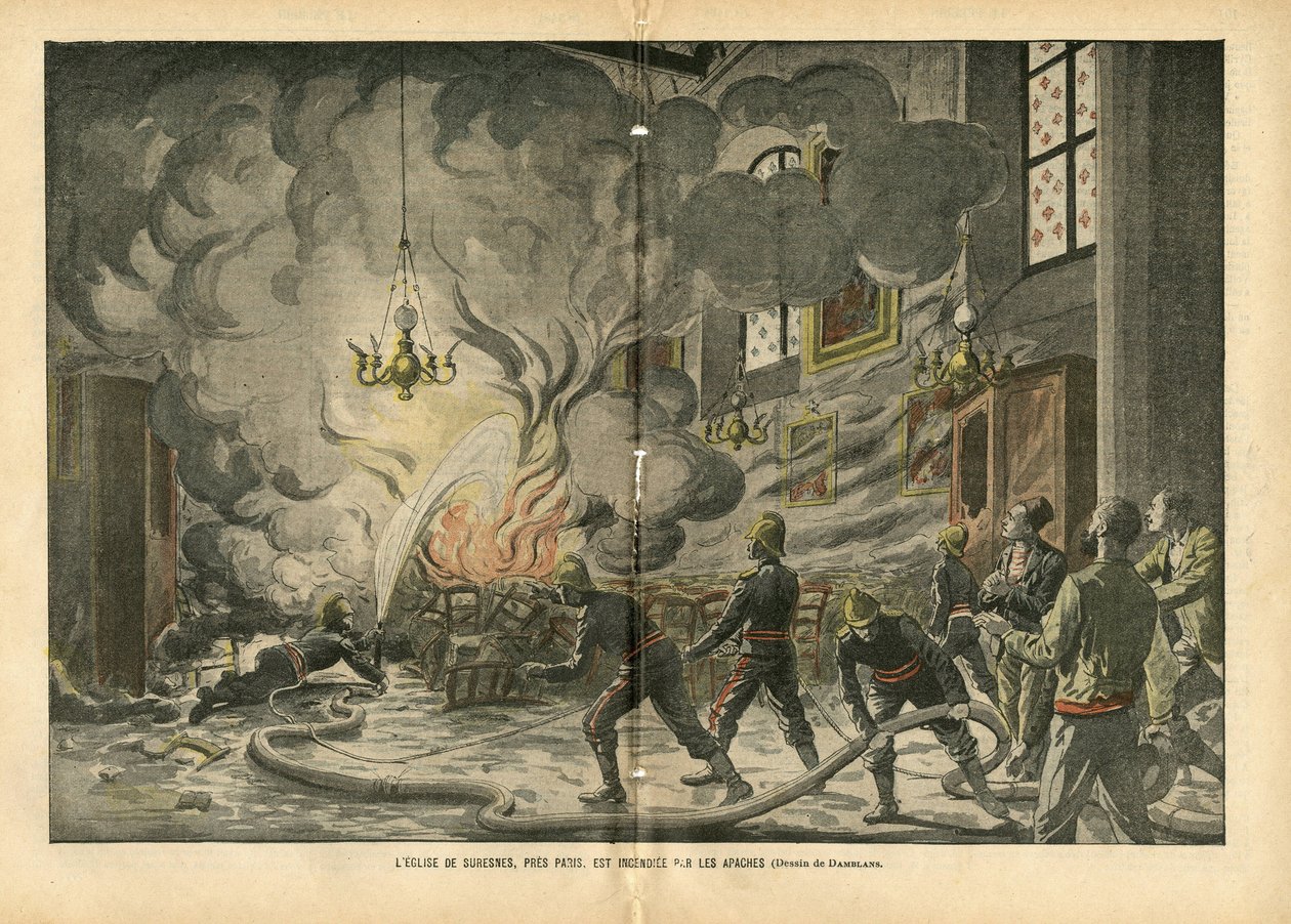 La iglesia de Suresnes, cerca de París, es incendiada por los Apaches de Eugene Damblans