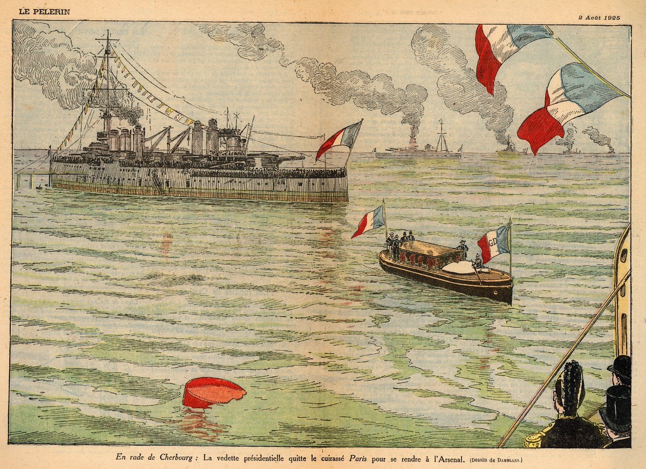 El Estandarte Presidencial, Puerto de Cherburgo, Doble página en "Le Pelerin" 2 de agosto de 1925 de Eugene Damblans