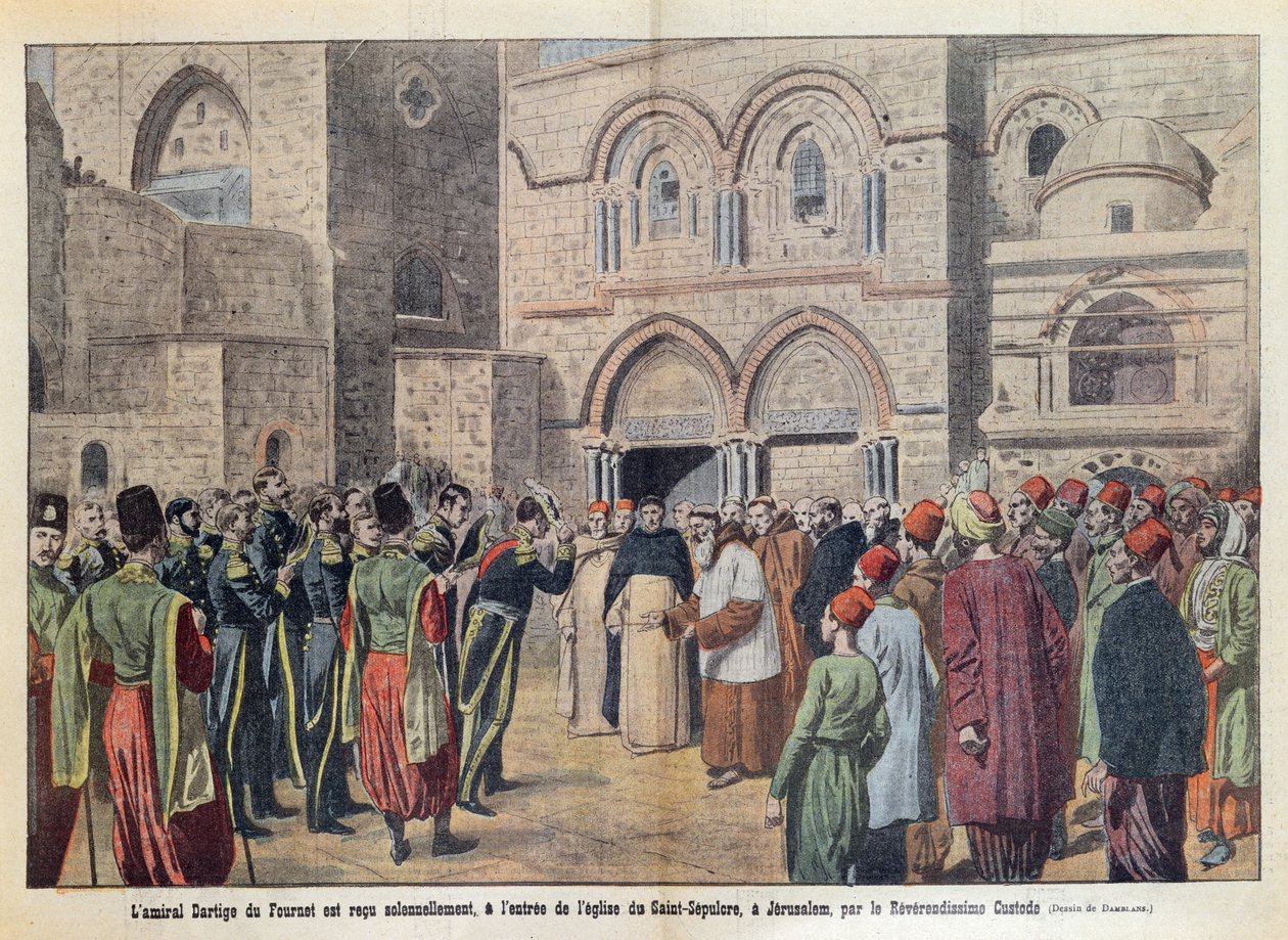 La recepción del almirante Dartige du Fournet (1856-1940) en la Iglesia del Santo Sepulcro en Jerusalén, ilustración de la revista 