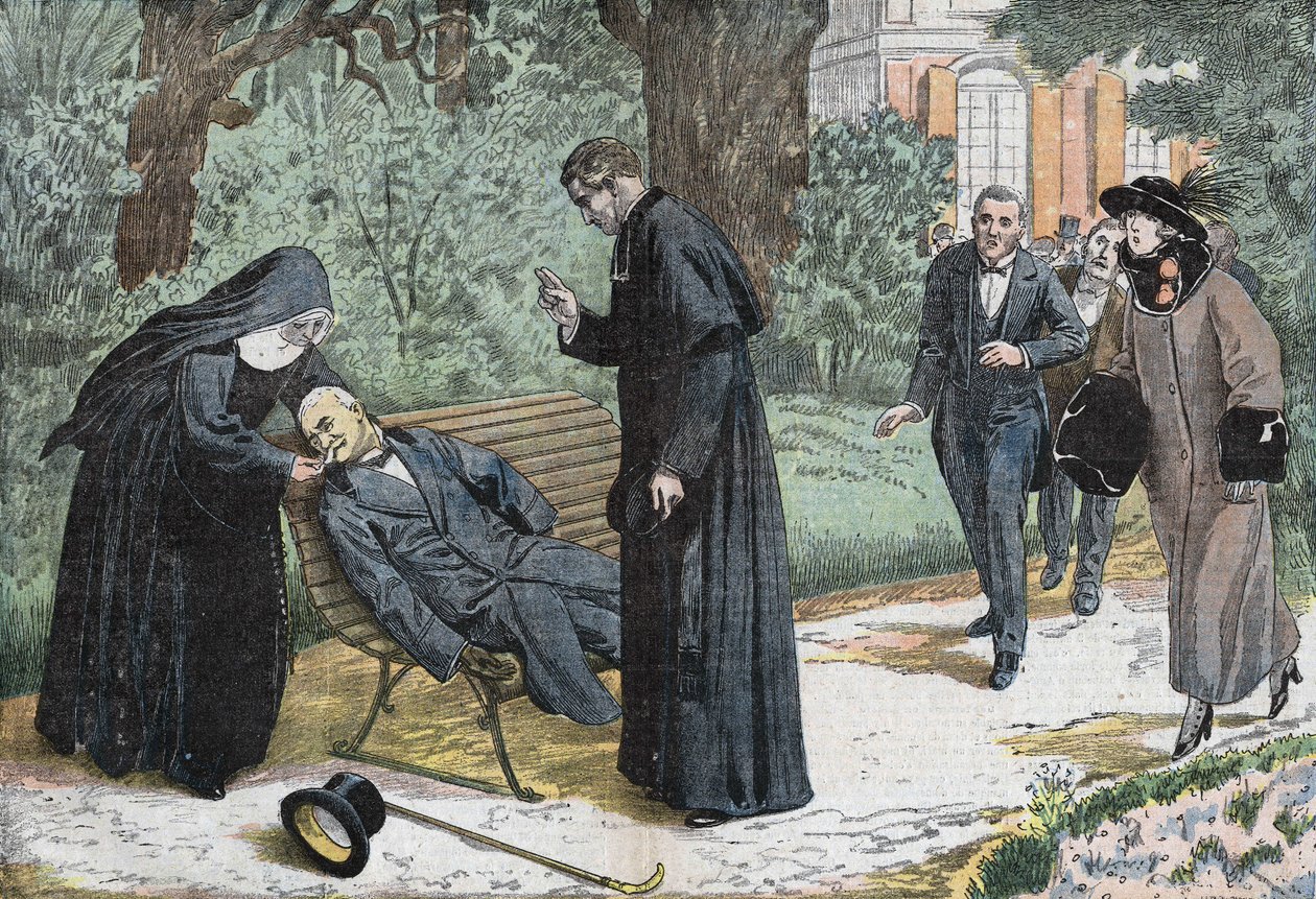 Théophile Delcassé (1852-1923), político francés que murió de una embolia en el jardín del obispado en Niza en 1923. Dibujo de Damblans. de Eugene Damblans
