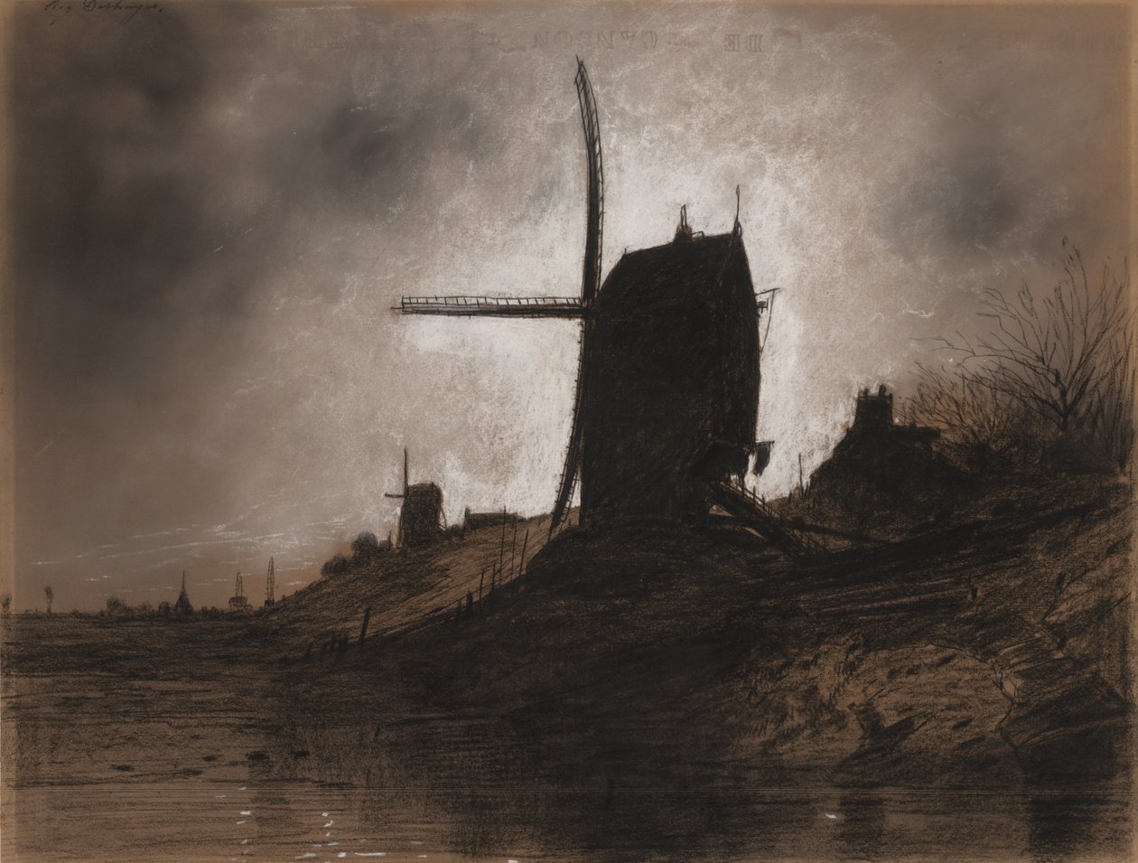 Molinos de viento en un paisaje de Eugene Deshayes