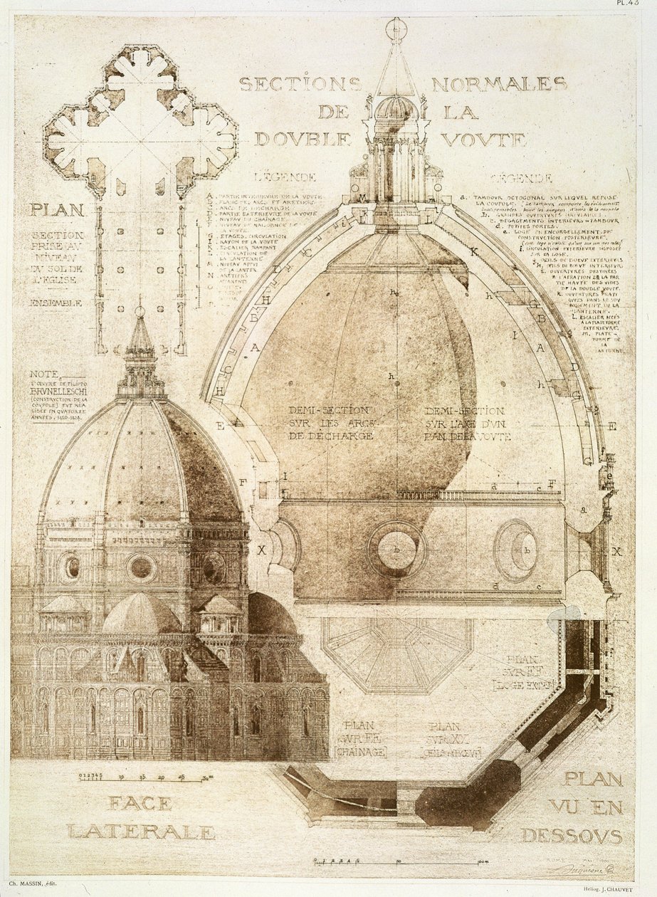 Plano, sección y elevación de la Catedral de Florencia, de 