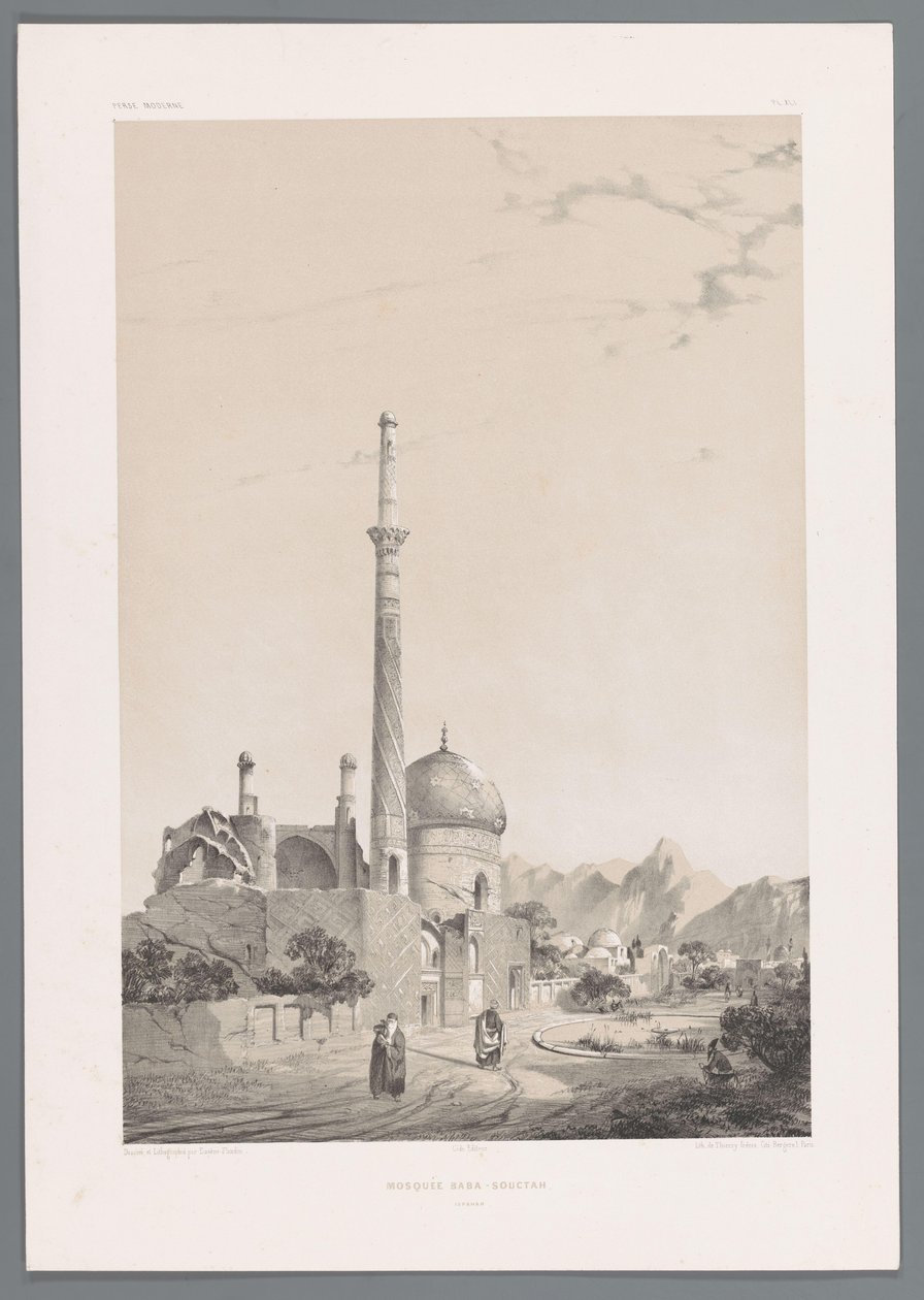 Mezquita Baba Sukhte con el minarete Bagh-e-Ghoushkhane en Isfahan
Mosquée Baba-Souctah Ispahan (título en el objeto)
Paisajes persas (título de la serie)
Perse moderne (título de la serie) de Eugene Flandin