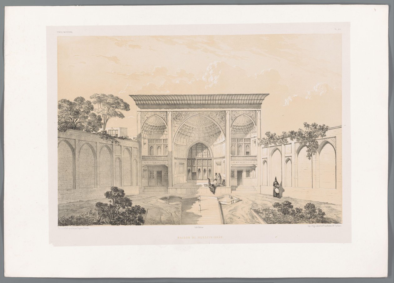 Jardín interior de la casa de Hussein Khan en Tabriz
Maison de Hussein-Khân Tabriz (título en el objeto)
Paisajes persas (título de la serie)
Perse moderne (título de la serie) de Eugene Flandin