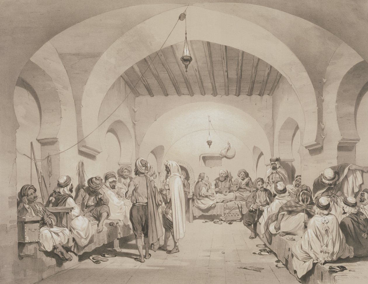 Café du Divan, Argel, de un volumen que conmemora la Fuerza Expedicionaria Francesa que capturó Argel en 1830, grabado por Adolphe Jean-Baptiste Bayot (1810-66) de Eugene Flandin