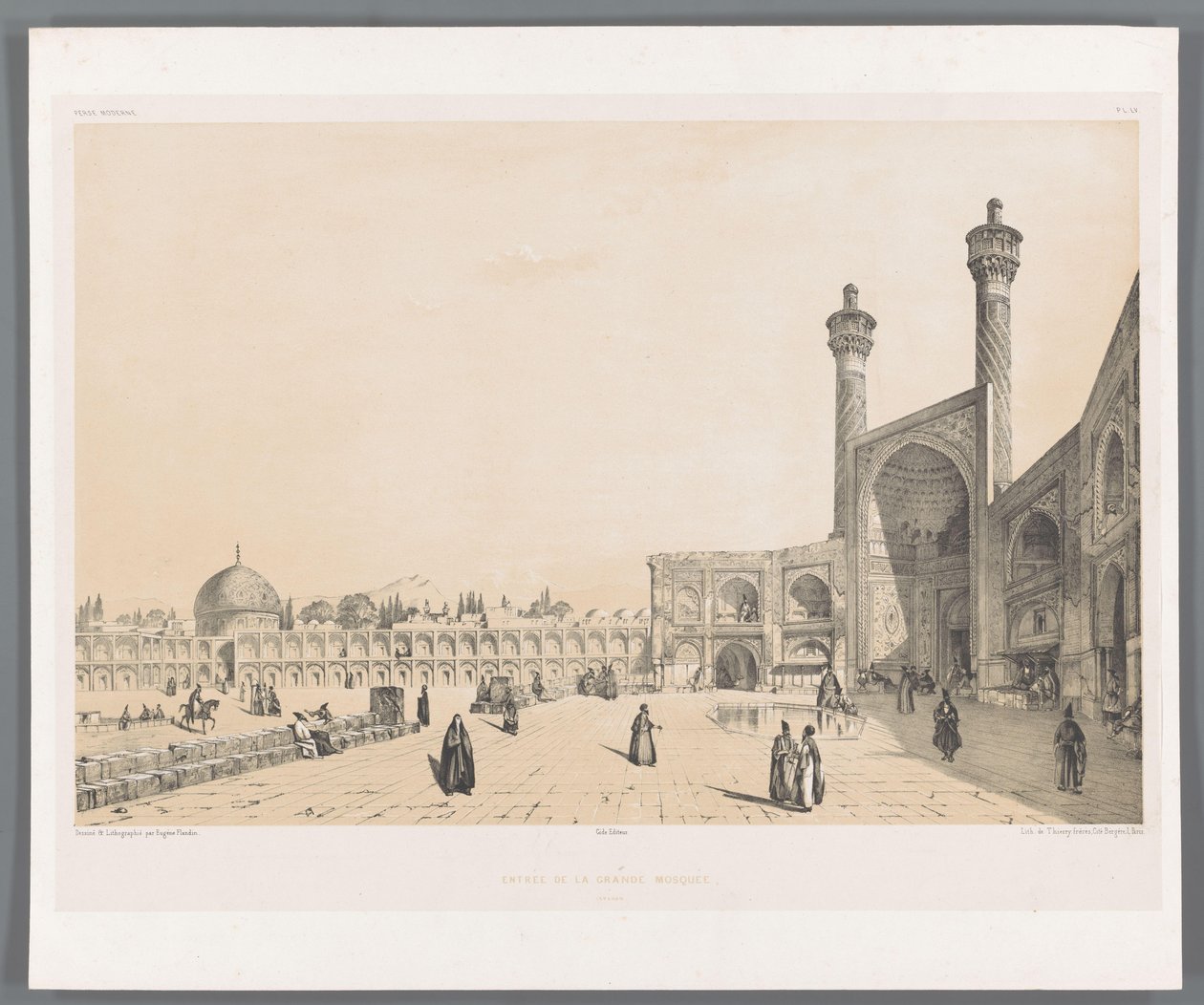 Entrada a la mezquita del viernes de Isfahan
Entrée de la grande mosque Ispahan (título en el objeto)
Paisajes persas (título de la serie)
Perse moderne (título de la serie) de Eugene Flandin