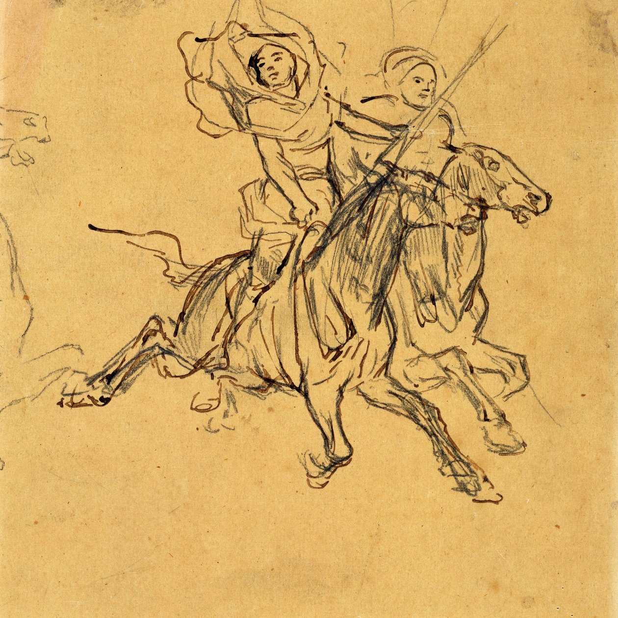 Studie von zwei Reitern de Eugène Fromentin