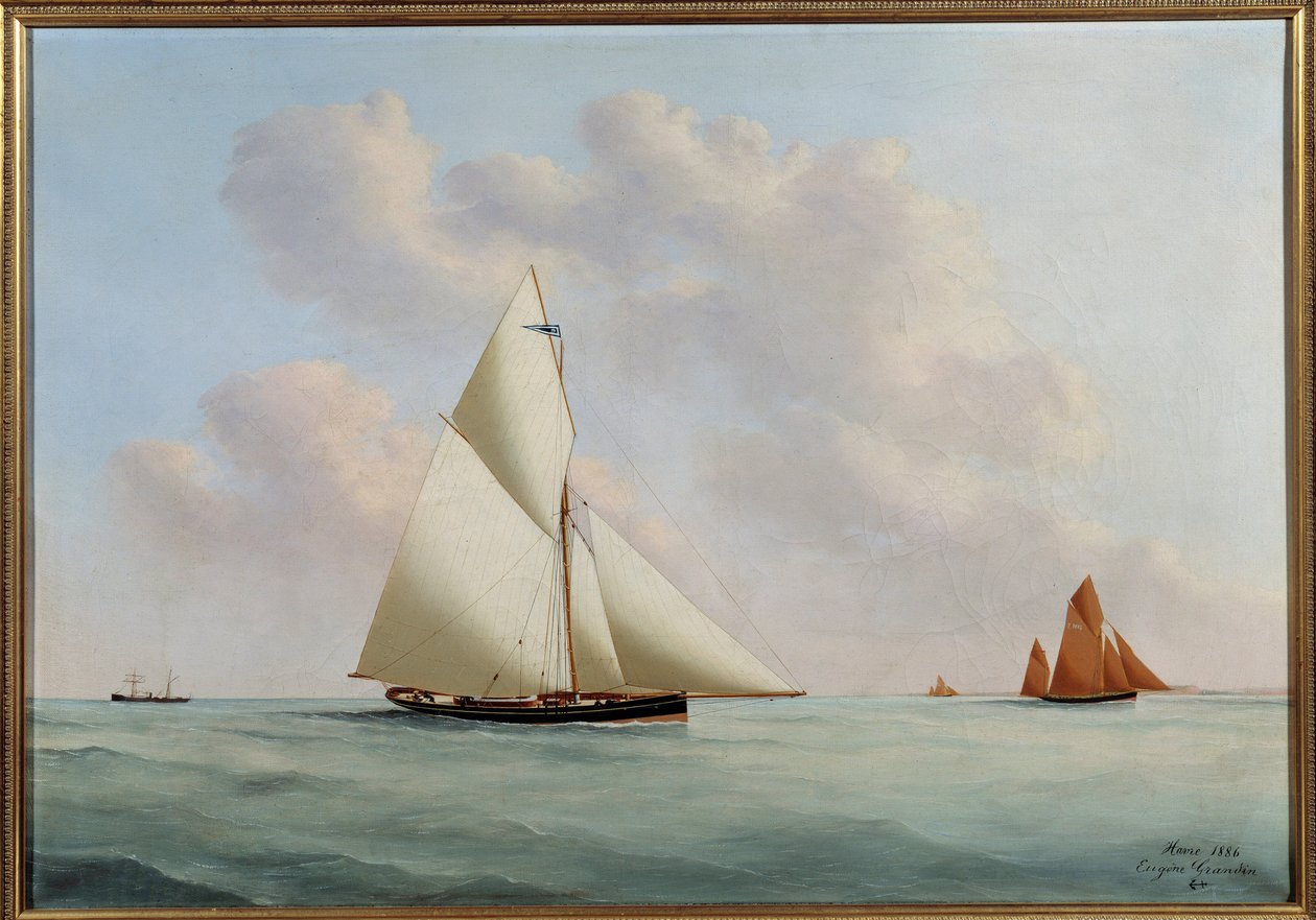 Yate Sylphe en regata. Pintura de Eugene Margueritte-Grandin este Eugene Grandin (1833-1916) de Eugene Grandin