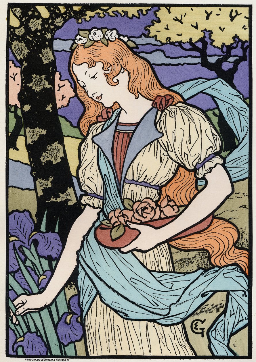Arte. Mujeres en estilo Art Nouveau. Ilustración de E. Grasset, Francia, c.1890 de Eugene Grasset