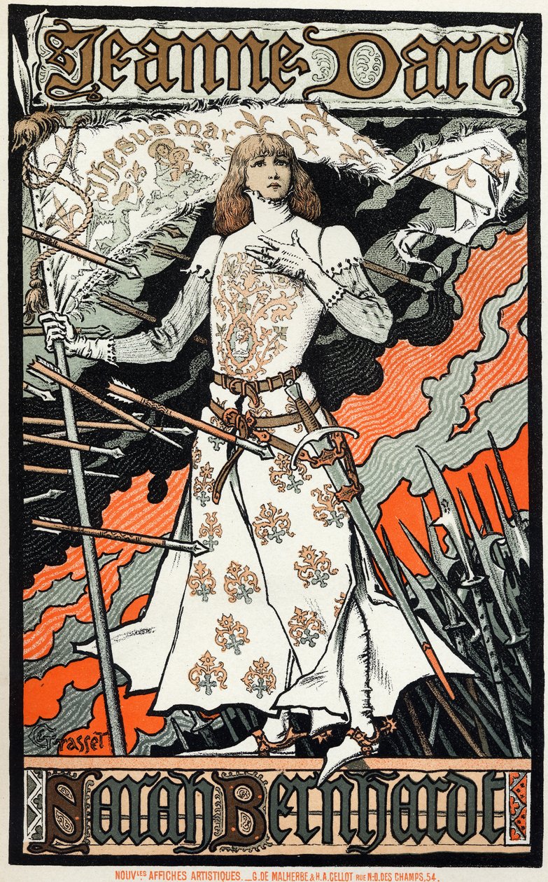 Literatura. Teatro. Juana de Arco, obra de Charles Peguy. Póster de Eugene Grasset representando a Sarah Bernhardt, Francia de Eugene Grasset