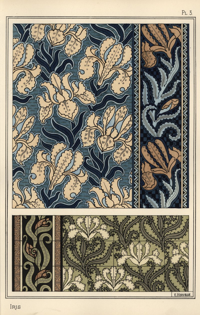 El iris en patrones para telas y azulejos de Eugene Grasset