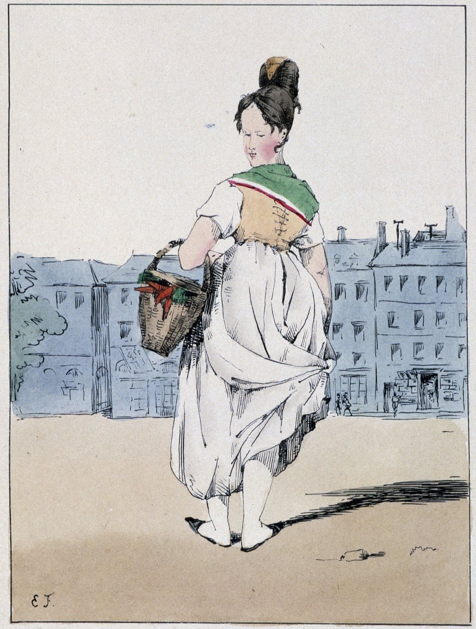 Mujer llevando una cesta, boulevard de l