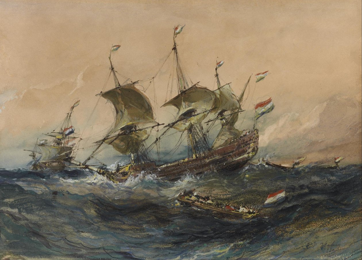 Barcos holandeses en la tormenta de Eugene Isabey