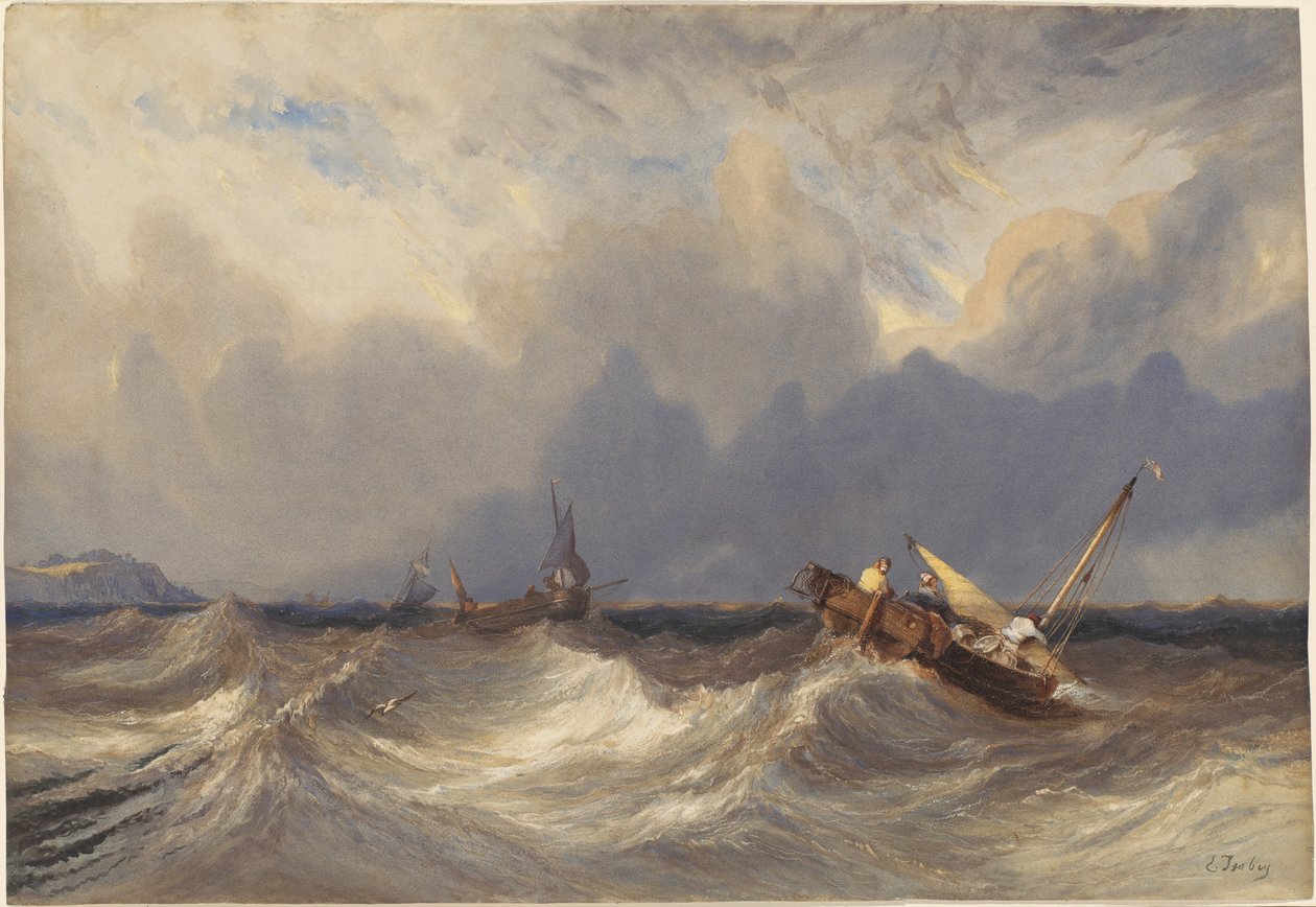 Barcos pesqueros azotados por una tormenta de Eugene Isabey