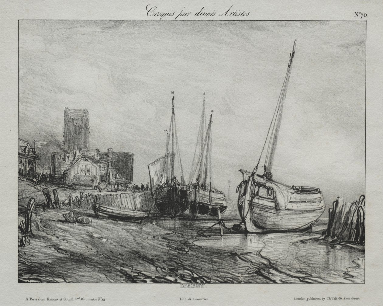 Barcos de pesca en la playa de Eugene Isabey