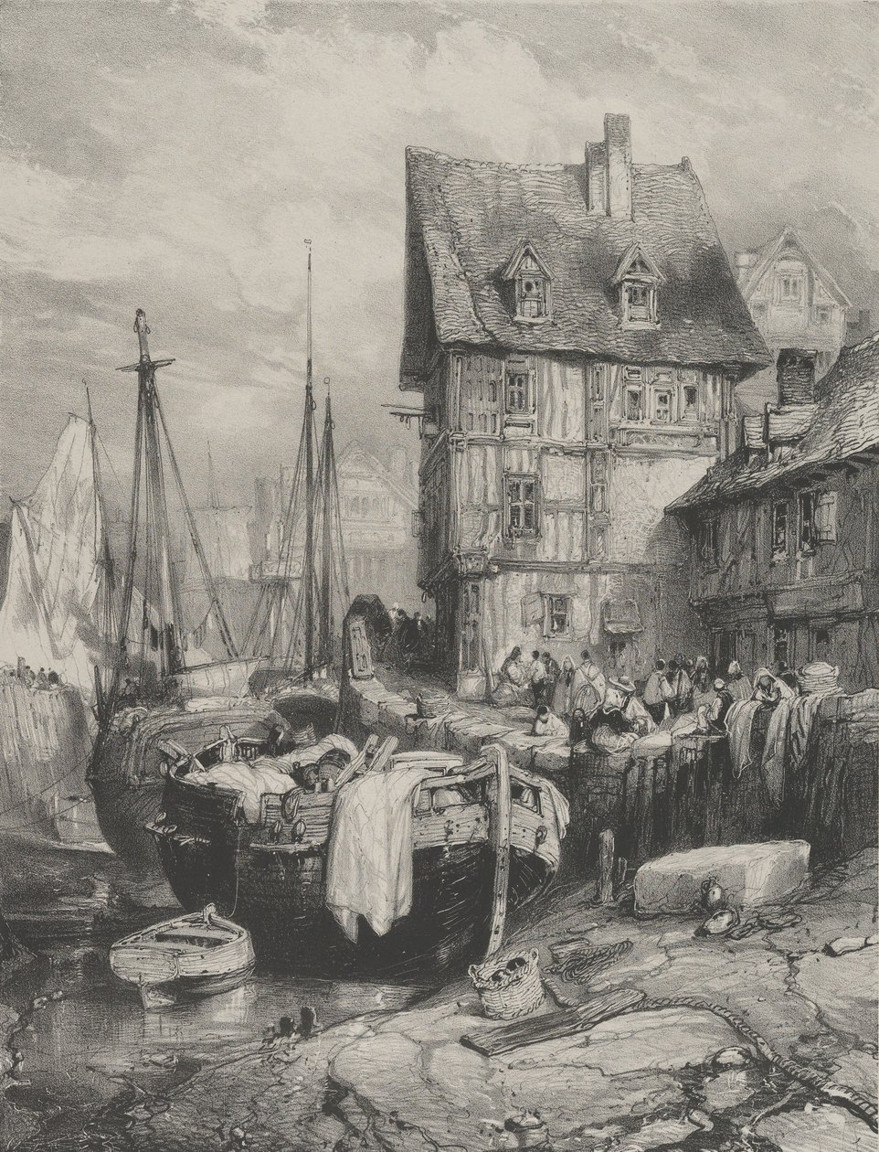 Interior de un puerto de Eugene Isabey