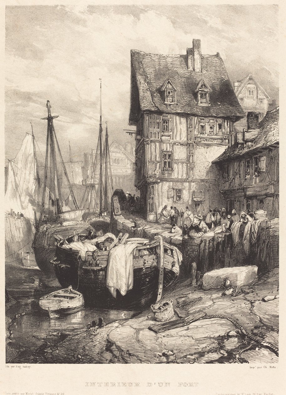Interior de un puerto de Eugene Isabey