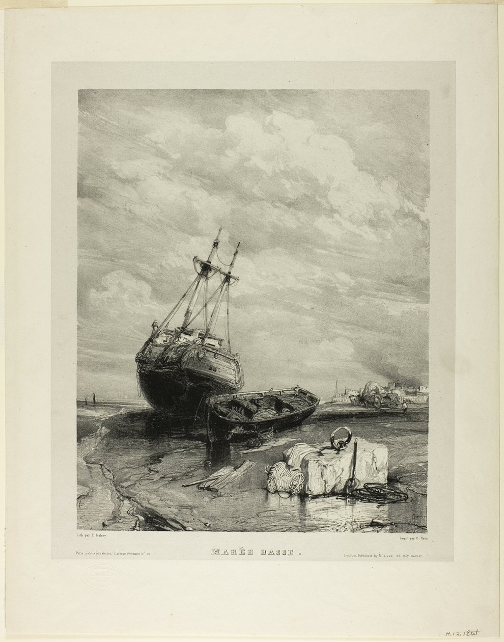 Marea baja, lámina seis de Seis marinas de Eugene Isabey