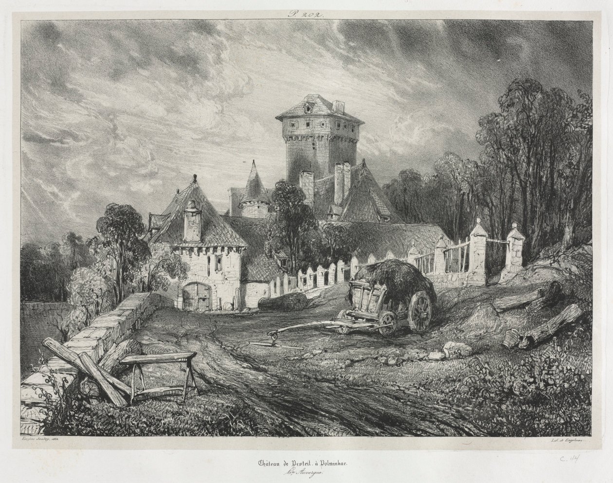 Viajes pintorescos y románticos por la vieja Francia: Auvernia (vol. II): Castillo de Pesteil en Polminhac, Lámina 202 de Eugene Isabey