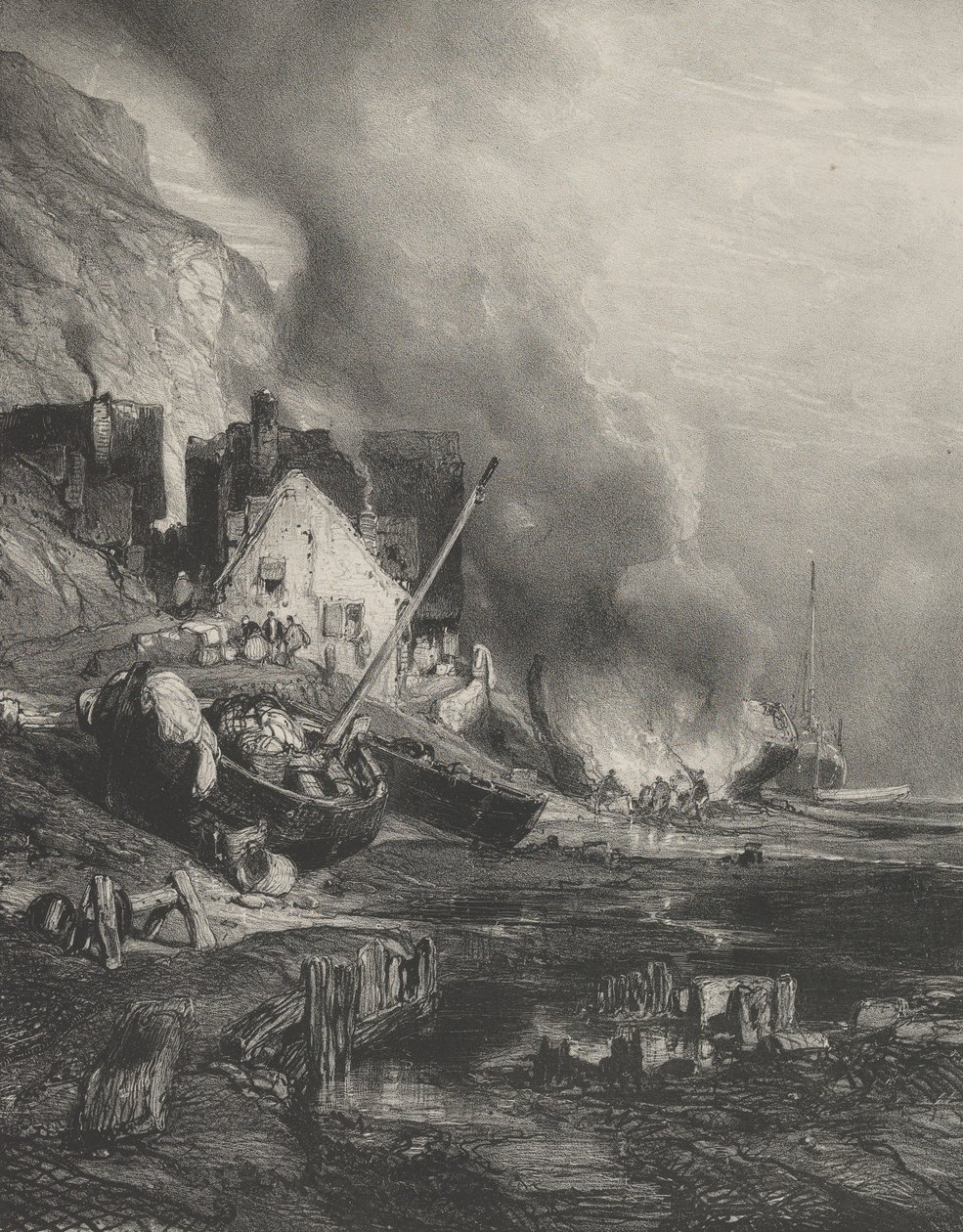 Reequipamiento de un Barco en Marea Baja, 1833 de Eugene Isabey