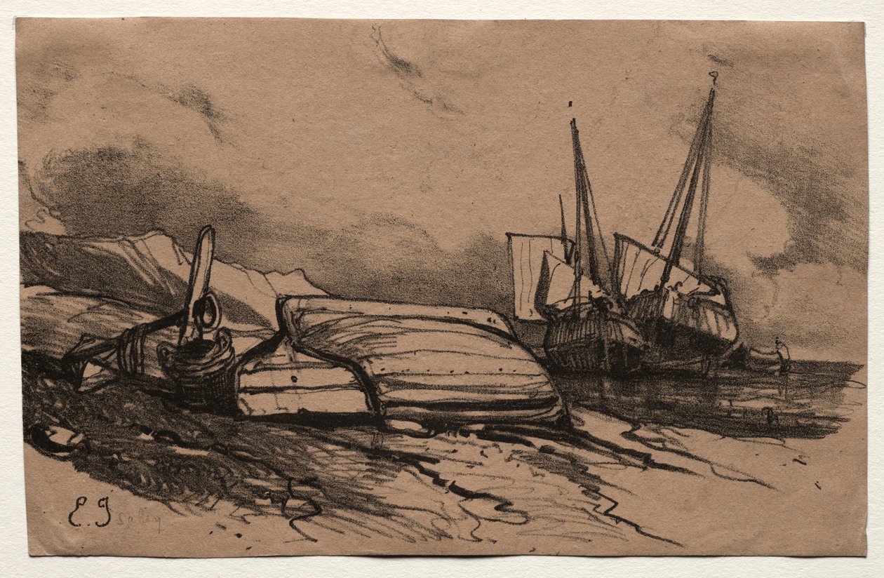Seis marines: Couverture, Une Grève, 1833 de Eugene Isabey
