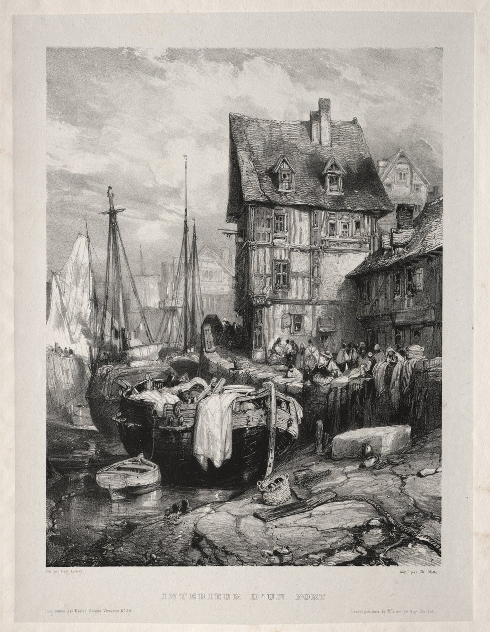 Seis Marineros: Interior de un Puerto de Eugene Isabey