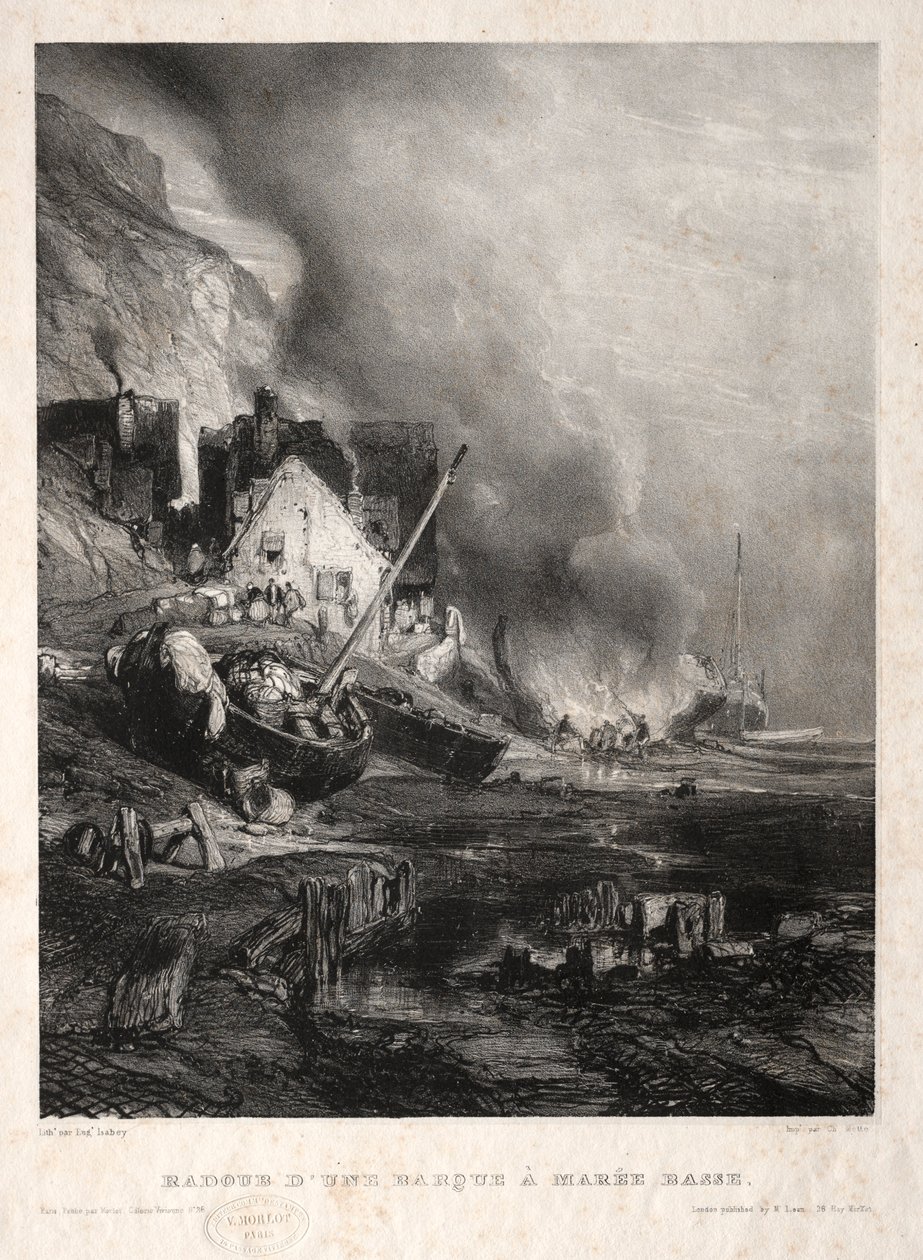 Seis marines: Radoub de una barca en marea baja, 1833 de Eugene Isabey