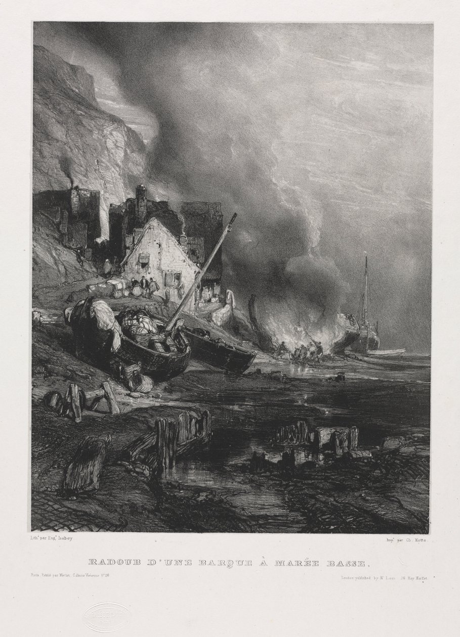 Seis marines: Reequipamiento de un barco en marea baja, 1833 de Eugene Isabey