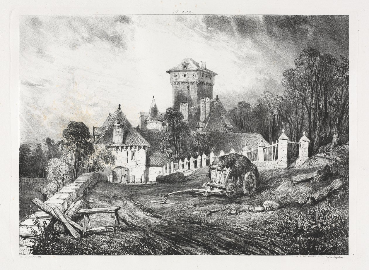 Viajes pintorescos y románticos en la antigua Francia, Auvernia: Castillo de Pesteil en Polminhac de Eugene Isabey