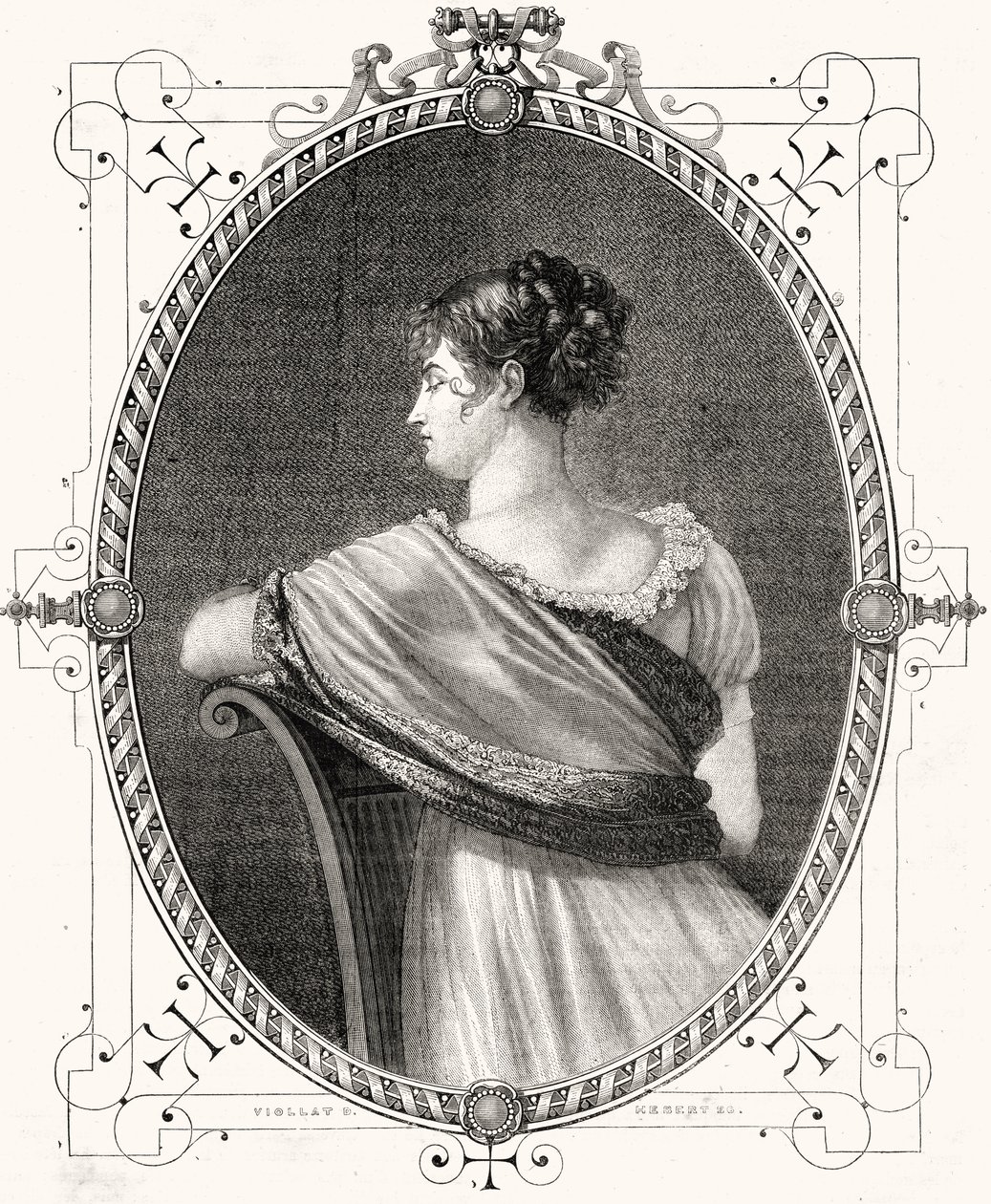 Retrato de Madame Recamier (1777-1849) grabado por Antoine Auguste Ernest Hebert (1817-1908) de Eugene Joseph Viollat